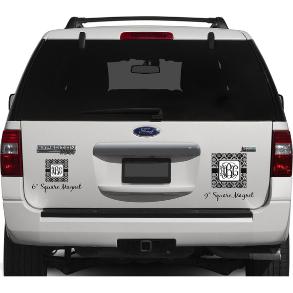 Monogrammed Damask Personalized Square Car Magnets on Ford Explorer
