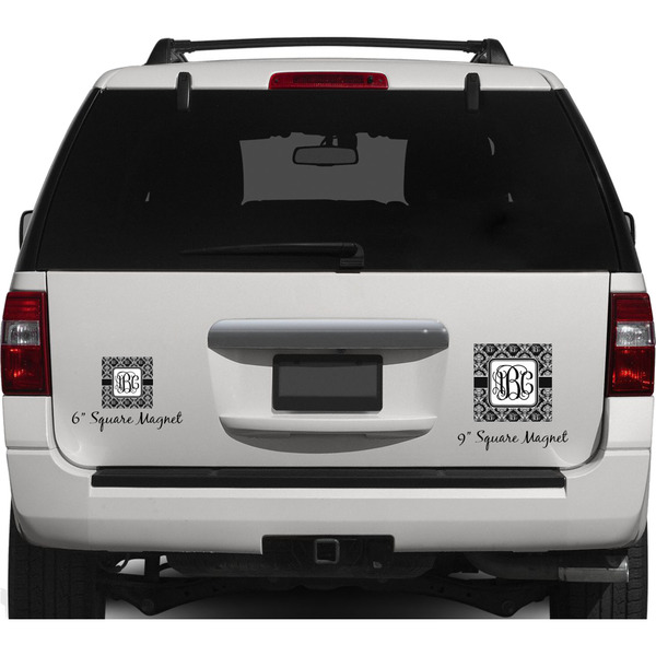 Monogrammed Damask Personalized Square Car Magnets on Ford Explorer