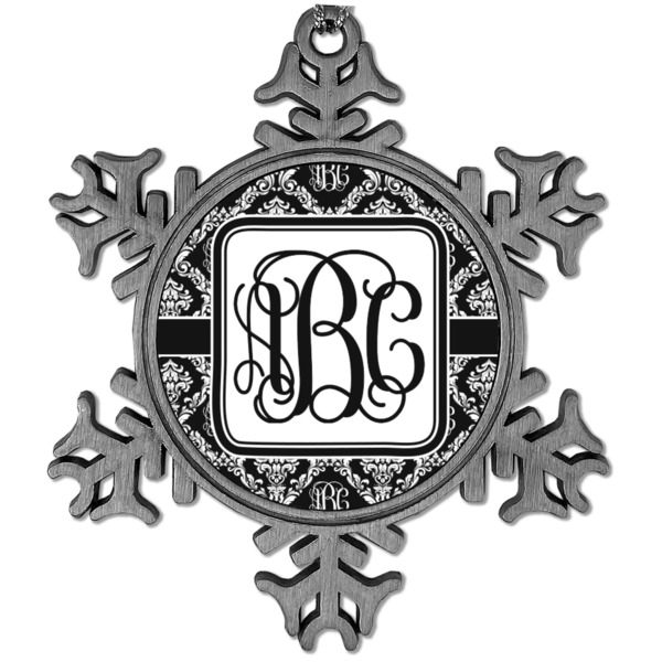 Custom Monogrammed Damask Vintage Snowflake Ornament
