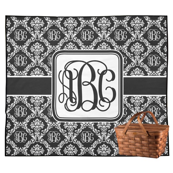 Custom Monogrammed Damask Outdoor Picnic Blanket (Personalized)