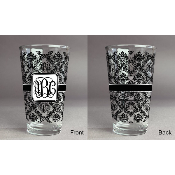 Monogrammed Damask Pint Glass - Full Fill w Transparency - Approval
