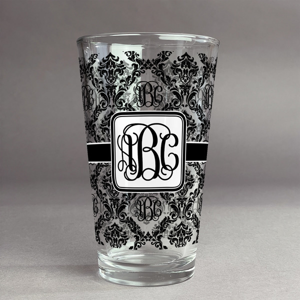 Custom Monogrammed Damask Pint Glass - Full Print