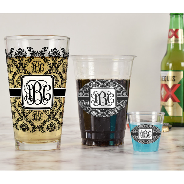 Monogrammed Damask Pint Glass - Full Fill w Transparency - In Context
