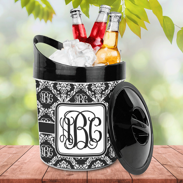 Monogrammed Damask Plastic Ice Bucket - LIFESTYLE