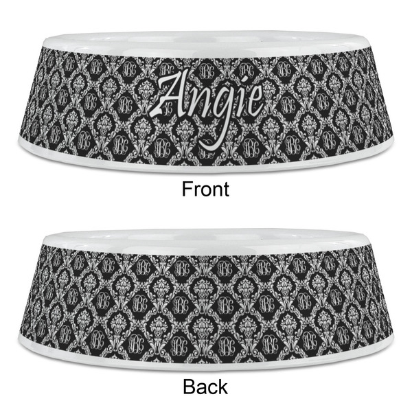 Monogrammed Damask Plastic Pet Bowls - Large - APPROVAL