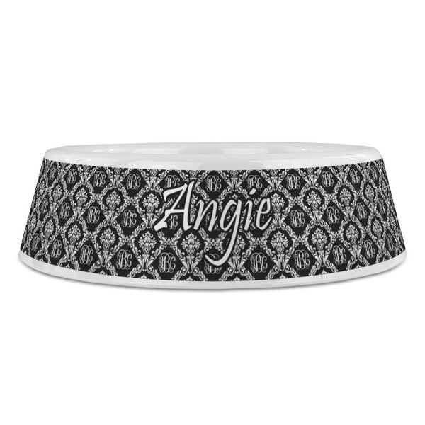 Monogrammed Damask Plastic Pet Bowls - Large - FRONT