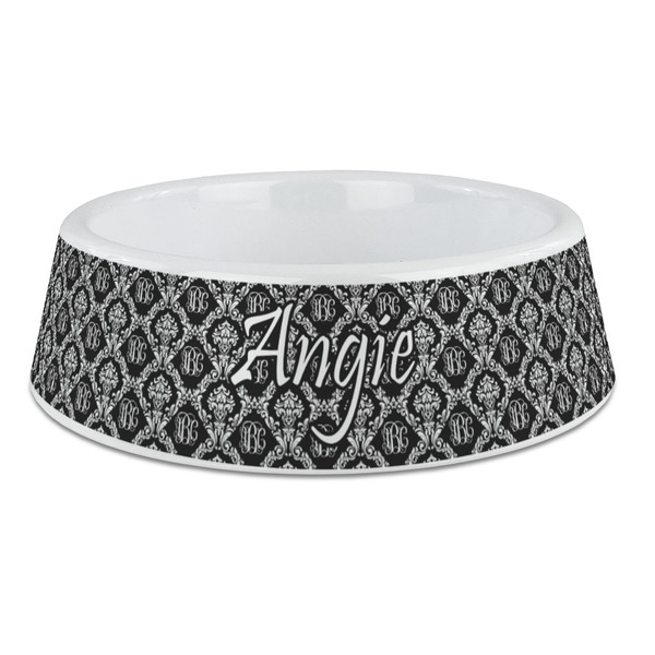 Custom Monogrammed Damask Plastic Dog Bowl - Large