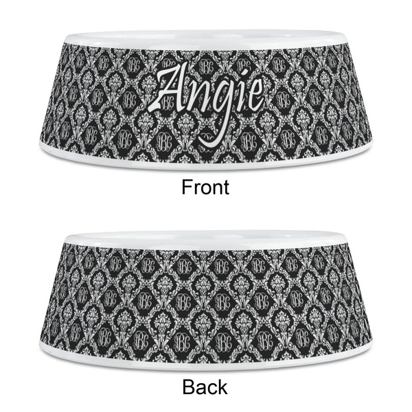 Monogrammed Damask Plastic Pet Bowls - Medium - APPROVAL