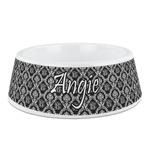 Monogrammed Damask Plastic Dog Bowl - Medium