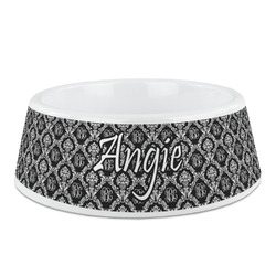 Monogrammed Damask Plastic Dog Bowl