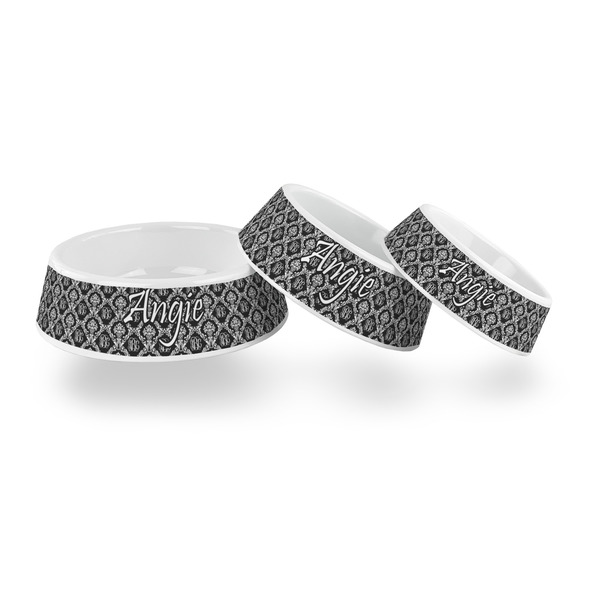 Monogrammed Damask Plastic Pet Bowls - PARENT MAIN