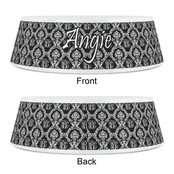 Monogrammed Damask Plastic Pet Bowls - Small - APPROVAL