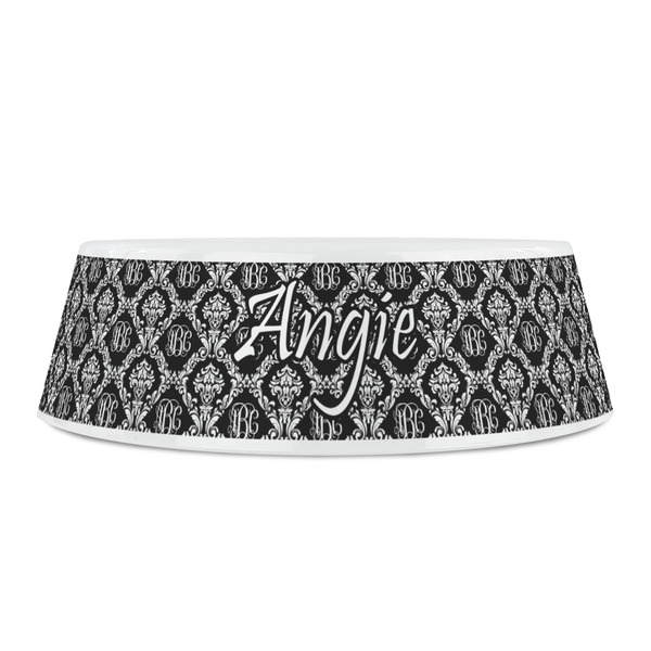 Monogrammed Damask Plastic Pet Bowls - Small - FRONT