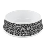 Monogrammed Damask Plastic Dog Bowl - Small