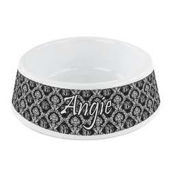 Monogrammed Damask Plastic Dog Bowl - Small