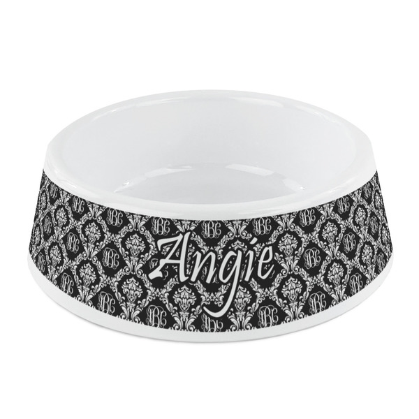 Custom Monogrammed Damask Plastic Dog Bowl - Small