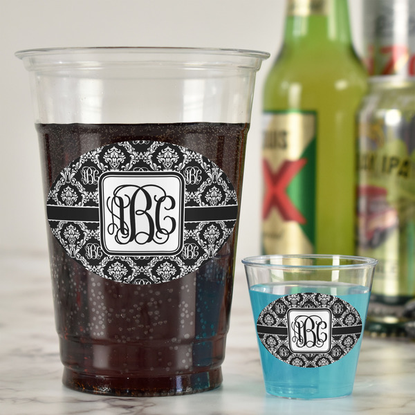 Monogrammed Damask Plastic Shot Glasses - In Context