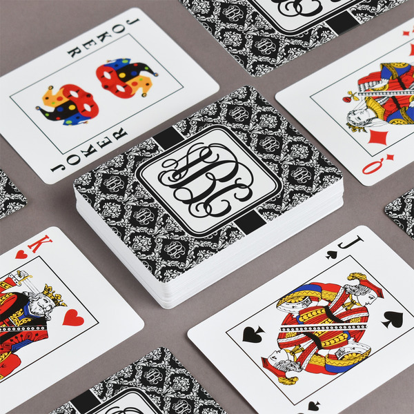 Monogrammed Damask Playing Cards - Front & Back View