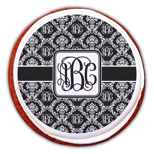 Monogrammed Damask Printed Icing Circle - Large - On Cookie