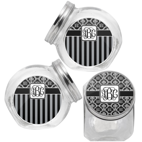 Monogrammed Damask Puppy Treat Jar - Top Left Right