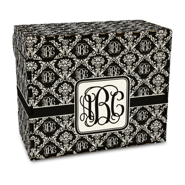 Custom Monogrammed Damask Wood Recipe Box - Full Color Print