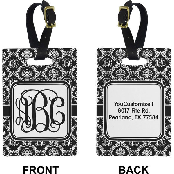 Monogrammed Damask Rectangle Luggage Tag (Front + Back)
