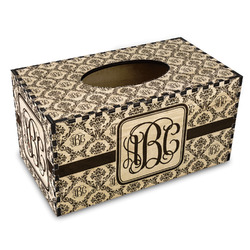 Monogrammed Damask Wood Tissue Box Cover - Rectangle
