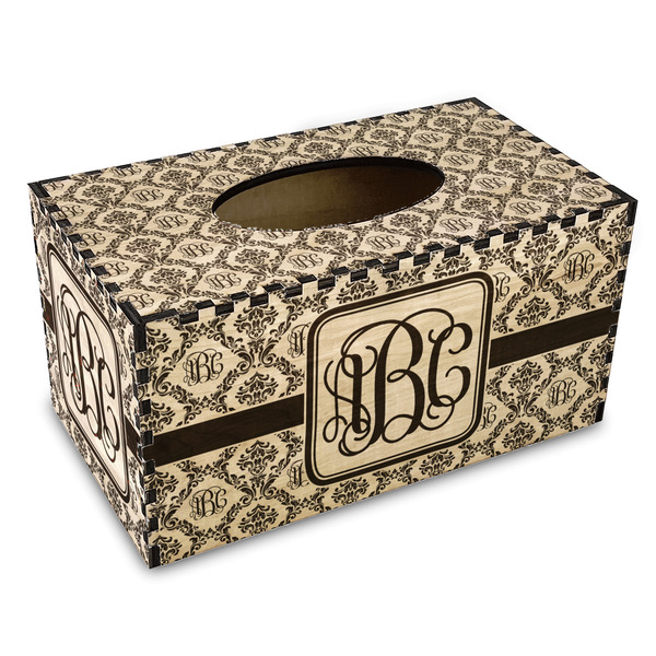 Custom Monogrammed Damask Wood Tissue Box Cover - Rectangle
