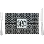 Monogrammed Damask Rectangular Glass Lunch / Dinner Plate - Single or Set (Personalized)