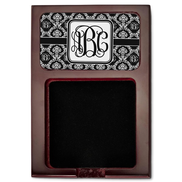Monogrammed Damask Red Mahogany Sticky Note Holder - Flat