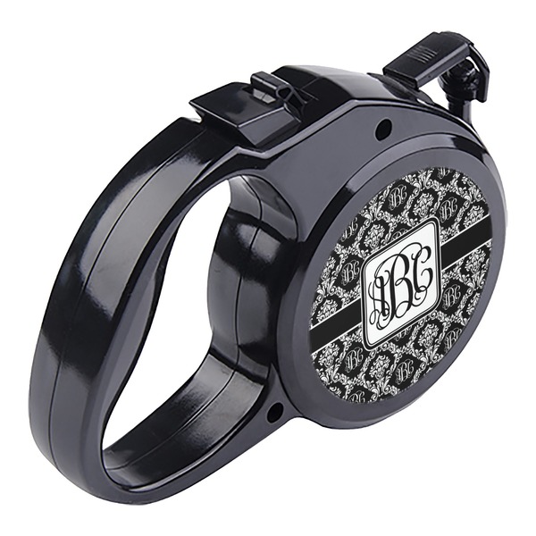 Monogrammed Damask Retractable Dog Leash - Angle