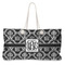 Monogrammed Damask Large Tote Bag with Rope Handles