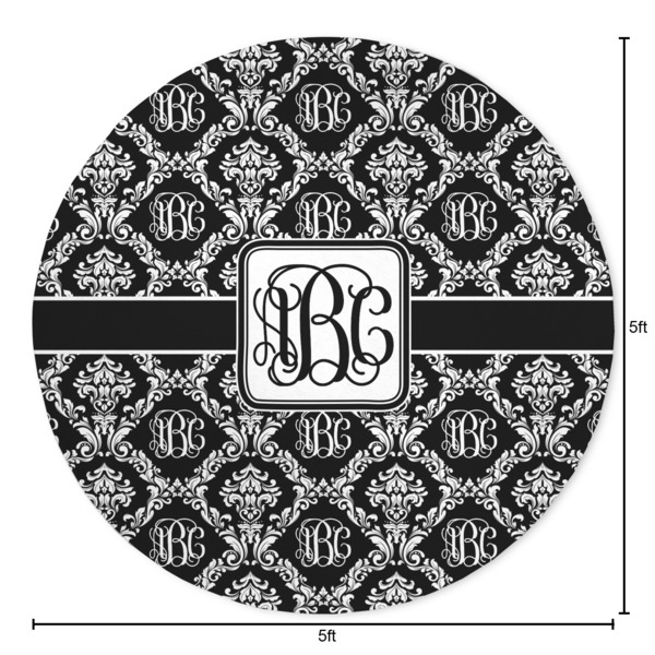 Monogrammed Damask Round Area Rug - Size