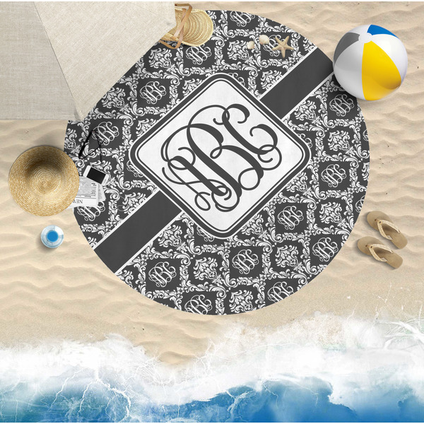 Monogrammed Damask Round Beach Towel Lifestyle
