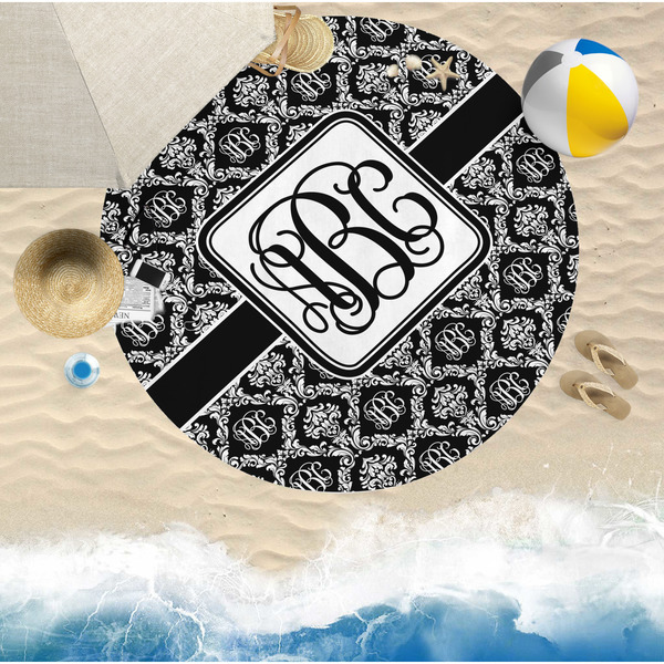 Monogrammed Damask Round Beach Towel Lifestyle