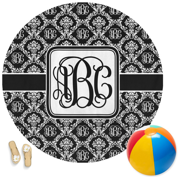 Custom Monogrammed Damask Round Beach Towel (Personalized)