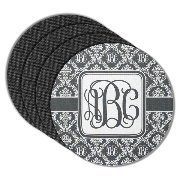 Custom Monogrammed Damask Round Rubber Backed Coasters - Set of 4 (Personalized)