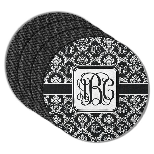 Monogrammed Damask Round Coaster Rubber Back - Main
