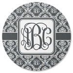 Monogrammed Damask Round Rubber Backed Coaster (Personalized)