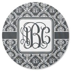 Monogrammed Damask Round Rubber Backed Coaster (Personalized)