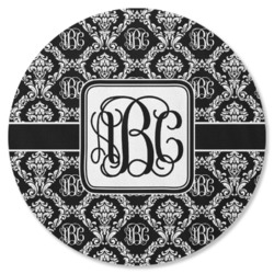 Monogrammed Damask Round Rubber Backed Coaster (Personalized)