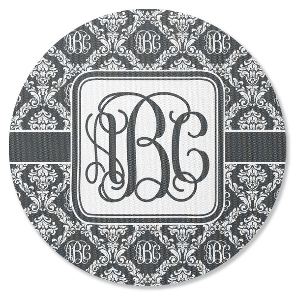 Custom Monogrammed Damask Round Rubber Backed Coaster (Personalized)