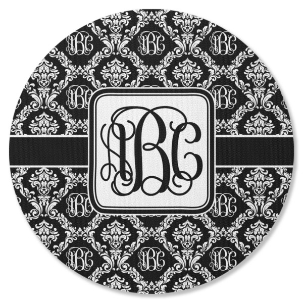 Custom Monogrammed Damask Round Rubber Backed Coaster (Personalized)