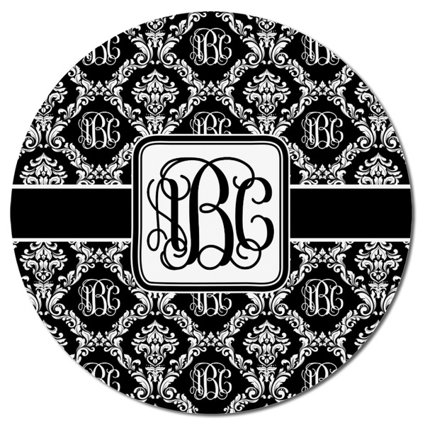 Monogrammed Damask Round Fridge Magnet - FRONT