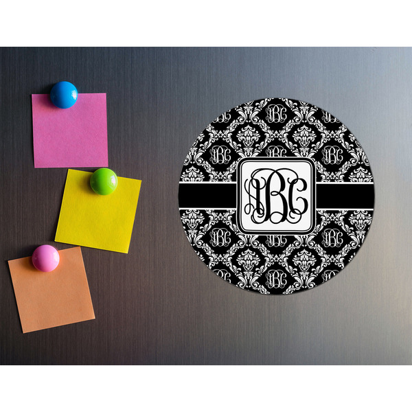 Monogrammed Damask Round Fridge Magnet - LIFESTYLE