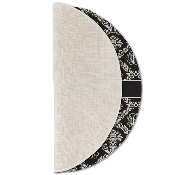 Monogrammed Damask Round Linen Placemats - HALF FOLDED (single sided)