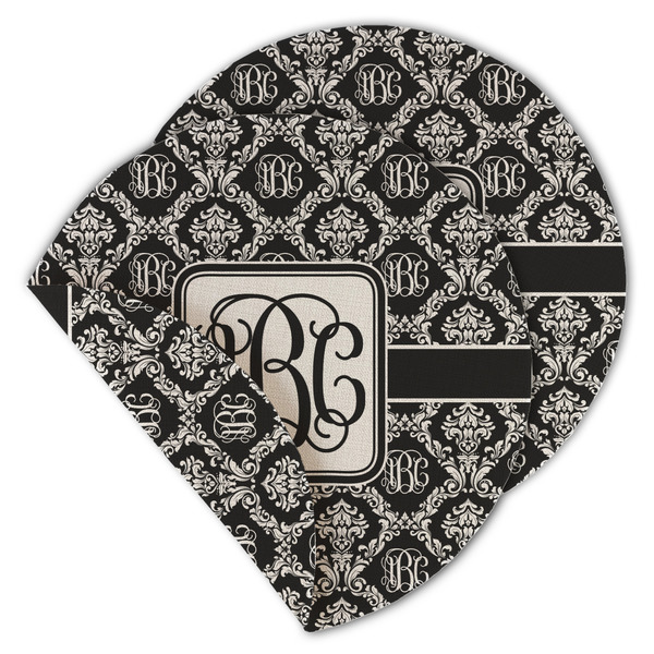 Monogrammed Damask Round Linen Placemats - MAIN (Double-Sided)