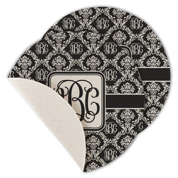 Monogrammed Damask Round Linen Placemats - MAIN (Single Sided)