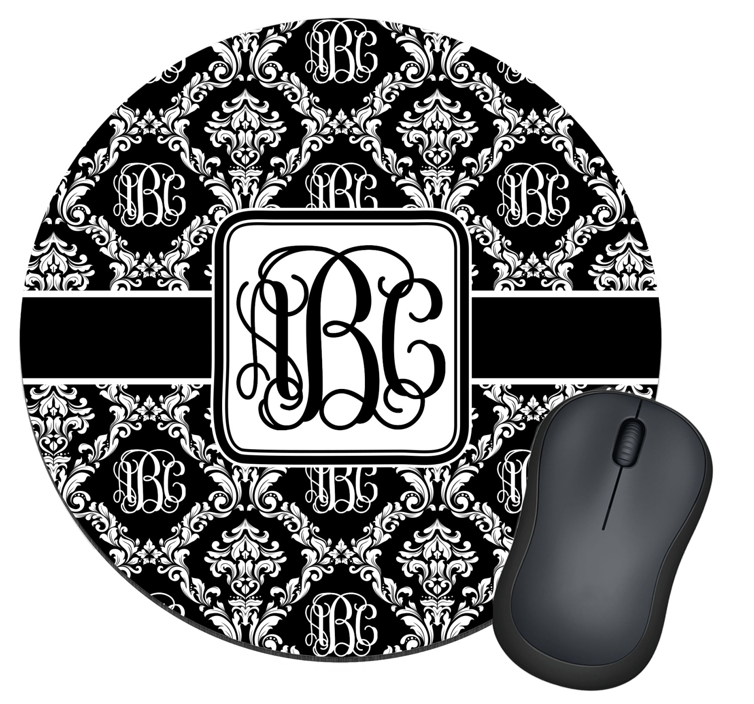 Monogrammed Damask Round Mouse Pad (Personalized) YouCustomizeIt