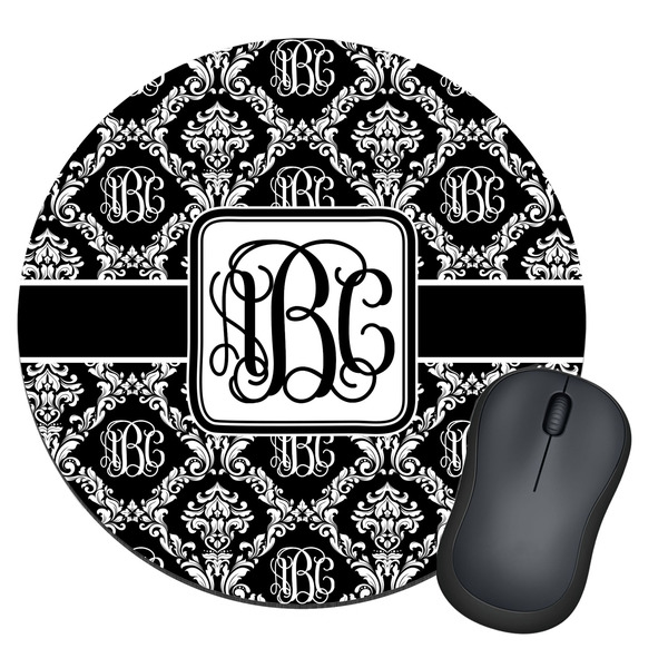 Custom Monogrammed Damask Round Mouse Pad (Personalized)